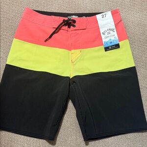 Billabong Coral, Yellow & Black Colorblock Board Shorts